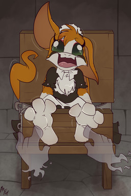 anthro back_wings big_ears biped black_clothing black_dress bound chest_tuft clothed clothing countershade_face countershade_torso countershading disembodied_hand dress feet female front_view gloves_(marking) head_tuft laugh leg_markings looking_at_viewer maid_headdress maid_uniform markings membrane_(anatomy) membranous_wings open_mouth orange_body restraints sitting socks_(marking) solo stocks tickle_fetish tickling tickling_feet tongue tuft uniform white_body white_countershading wings fuf dust:_an_elysian_tail fidget_(elysian_tail) bat mammal nimbat 2019 2:3 hi_res