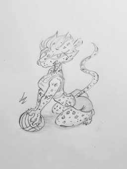 anthro ball bottomwear bra clothed clothing female hair kneeling looking_at_viewer pose shorts spandex spandex_shorts sports_bra tight_bottomwear tight_clothing tight_shorts underwear volleyball_(ball) sr_empanada felid leopard mammal pantherine hi_res monochrome traditional_media_(artwork)
