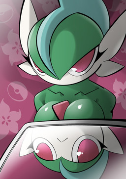 big_breasts breasts female frown frowning_at_viewer looking_at_viewer reflection solo monodie nintendo pokemon gallade generation_4_pokemon pokemon_(species) absurd_res hi_res