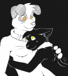 anthro anthro_on_anthro collar collar_only duo eye_contact female flat_chested hug looking_at_another male male/female nude romantic romantic_couple simple_background smile whiskers yellow_eyes nogitsunegabriel housepets! fido_(housepets!) sabrina_(housepets!) canid canine canis domestic_cat domestic_dog felid feline felis mammal