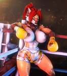 abs anthro athletic athletic_anthro athletic_female big_breasts black_nose boxing_gloves breasts brown_body brown_fur clothing female fighting_ring fur hair handwear muscular muscular_female nipples red_hair solo isisazza amira_winters canid canine mammal maned_wolf 3d_(artwork) digital_media_(artwork) hi_res