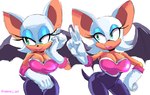 anthro big_breasts breasts cleavage clothed clothing eyeshadow female fur gloves handwear lipstick makeup short_stack simple_background smile solo tan_body tan_skin white_body white_fur wings steve_jones sega sonic_the_hedgehog_(series) rouge_the_bat bat mammal 2024 hi_res signature