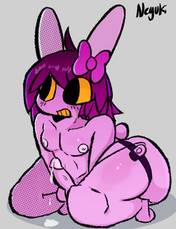 accessory anthro balls big_butt black_eyes blush bodily_fluids bow_ribbon breasts butt crouching cum cum_dripping_from_penis cum_on_ground egg_vibrator ejaculation erection fur genital_fluids genitals grey_background gynomorph hair hair_accessory hair_bow hair_ribbon intersex kneeling leaking penis purple_body purple_fur purple_hair ribbons sex_toy simple_background solo tail thick_thighs vibrator yellow_sclera neyusleep glitch_productions the_amazing_digital_circus gooseworx's_post-transition_jax_design jax_(tadc) lagomorph leporid mammal rabbit absurd_res hi_res trans_(lore) trans_woman_(lore)