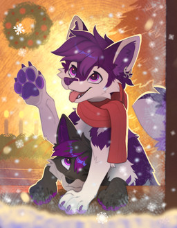 ambiguous_gender claws duo feet feral front_view fur hair pawpads paws sitting smile tail teeth toes tongue ketty canid canine mammal 2025 digital_drawing_(artwork) digital_media_(artwork) hi_res