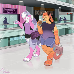 4_toes anthro athletic barefoot bottomwear claws clothing clothing_store coffee_cup colored_nails container cropped_jacket cup dialogue digitigrade duo feet female finger_claws group mall nails pawpads paws pink_pawpads purple_pawpads shopping shopping_bag shorts silhouette slightly_chubby store storefront tail_on_ground thick_thighs toe_claws toes walking arkaussieshep ark_(arkaussieshep) maize_(arkaussieshep) american_opossum australian_shepherd canid canine canis domestic_dog herding_dog hybrid mammal marsupial pastoral_dog sheepdog 1:1 absurd_res hi_res