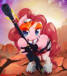 anthro big_eyes blue_eyes clothing cutie_mark eyewear female flame_bikini flame_pattern fur goggles gun hair looking_at_viewer pink_body pink_fur pink_hair ranged_weapon semi-anthro solo teat_bra teats weapon surgicalarts friendship_is_magic hasbro my_little_pony tengen_toppa_gurren_lagann pinkie_pie_(mlp) yoko_littner earth_pony equid equine horse mammal pony 2013 crossover hi_res