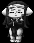 anthro bulge clothed clothing cross cross_eyes detailed_bulge fur genital_outline gloves hair handwear kemono legwear male nun_habit nun_outfit penis_outline religious_clothing smile solo superbinario binario_(superbinario) domestic_cat felid feline felis mammal sand_cat alpha_channel black_and_grey greyscale monochrome