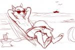 anthro bottomwear clothed clothing container cup drinking_glass duo eyewear fur glass glass_container glass_cup glasses hands_behind_back male sea shorts smile summer sunglasses topless water annairu mianzuart disney zootopia nick_wilde canid canine fox mammal 2016 absurd_res black_and_white hi_res monochrome sketch unavailable_at_source