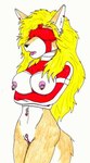 anthro bdsm biped blindfold bondage bound breasts clitoris clitoris_piercing clitoris_ring ear_piercing ear_ring female genital_piercing genitals multiple_piercings navel navel_piercing navel_ring nipple_piercing nipple_ring nipples piercing pussy pussy_piercing pussy_ring red_blindfold ring_piercing sensory_deprivation simple_background solo standing submissive submissive_anthro submissive_female white_background big_daddy_cruel canid canine mammal