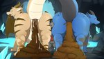 animal_genitalia anthro anus balls between_butts black_body black_fur blue_body blue_scales brown_body brown_scales butt cave cloaca crystal feces feces_on_ground feces_pile female feral fur genitals glowing_crystal green_eyes grey_body grey_fur grey_scales group horn lake looking_back male membrane_(anatomy) membranous_wings nude nude_anthro one_eye_closed open_mouth open_smile orange_eyes penis pooping pooping_on_floor raised_tail red_eyes scales scatplay smelly smile standing stink_fumes striped_body striped_scales stripes tail tan_body tan_scales trio urate wings rikuaoshi mythology alenn maxim_(axiomjejune) mirah dragon imp mythological_creature mythological_scalie scalie hi_res