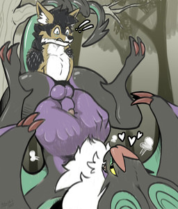 abdominal_bulge anal anal_penetration anal_vore animal_genitalia balls belly big_belly blush body_in_anus breath duo floating_heart genitals hanging_from_branch hanging_upside_down heart_symbol lipsticking looking_at_another looking_at_partner male male_pred panting penetration prey_imprint same_size_vore sheath upside_down vore arkailart nintendo pokemon bat canid canine canis generation_6_pokemon jackal mammal noivern pokemon_(species) absurd_res hi_res