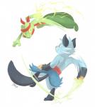 ambiguous_gender anthro blue_body blue_fur duo fight fur scalchop seashell shell simple_background yellow_eyes yassui nintendo pokemon dewott generation_3_pokemon generation_5_pokemon lizard mammal mustelid pokemon_(species) reptile scalie treecko