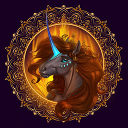 anthro black_sclera blue_eyes brown_hair ear_piercing female gold_(metal) gold_jewelry grey_body hair headpiece horn jewelry lips looking_at_viewer piercing purple_background simple_background solo thick_lips quillu mythology quillu_(character) equid equine mammal mythological_creature mythological_equine unicorn alpha_channel compression_artifacts detailed hi_res portrait