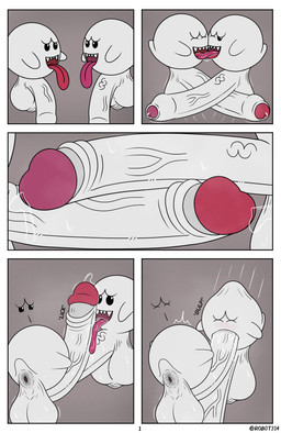anus balls big_balls big_penis bodily_fluids duo erection fellatio foreskin french_kissing frottage genital_fluids genitals glans huge_penis humanoid_genitalia humanoid_penis kissing male male/male oral oral_penetration penetration penile penis penises_touching precum puffy_anus sex small_but_hung text tongue tongue_out vein veiny_penis c4tt0 mario_bros nintendo boo_(mario) comic hi_res