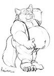 anthro belly bottomwear clothing male moobs nipples obese obese_male overweight overweight_male pants simple_background solo suspenders white_background raivenderouthelion disney zootopia gideon_grey canid canine fox mammal red_fox true_fox 2016 hi_res monochrome