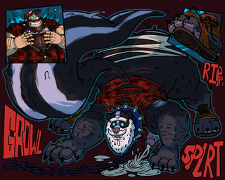 all_fours alternate_species anthro beard bodily_fluids body_hair butt chain chain_leash chest_hair clothing collar cum cum_on_ground cumshot cutaway digit_ring drooling ejaculation erection expression_cutaway facial_hair fangs footwear genital_fluids genitals glowing glowing_eyes growing hands-free hat headgear headwear human_to_anthro humanoid_genitalia humanoid_penis jewelry leash leashed_collar male mature_male mind_control pattern_clothing pattern_shirt pattern_topwear penis plaid plaid_clothing plaid_shirt plaid_topwear ring saliva shirt shoes simple_background smile solo species_transformation spiked_collar spikes submissive submissive_male teeth text toony_expression topwear torn_clothing torn_shirt torn_shoes torn_topwear torn_underwear transformation underwear wedding_ring anothermeekone digsby_bear human mammal mephitid skunk 2024 5:4 absurd_res english_text hi_res