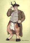 animal_genitalia balls beard belt big_balls blonde_beard blonde_facial_hair blonde_hair bottomless clothed clothing cowboy_hat facial_hair genitals hair hat headgear headwear hooves jacket long_ears looking_at_viewer male sheath shirt solo topwear lykostherium satyr hi_res