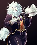 5_fingers anthro bottomwear butler clothed clothing eyewear fingers fur gloves hair handwear holding_tray humanoid_hands kettle male mane mane_hair monocle pink_nose solo tail tail_tuft teapot topwear tuft white_body white_fur ohayashi55 lifewonders tokyo_afterschool_summoners snow_(tas) felid lion mammal pantherine 2021