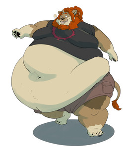 anthro barefoot belly big_belly biped breath claws clothed clothing double_chin dreadlocks feet fur love_handles male mane midriff moobs morbidly_obese morbidly_obese_anthro morbidly_obese_male navel obese obese_anthro obese_male open_mouth open_smile overweight overweight_anthro overweight_male red_mane simple_background smile solo tan_body tan_fur thick_thighs toe_claws walking white_background s-man felid lion mammal pantherine hi_res