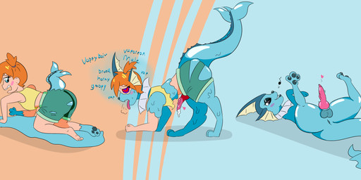 3_toes 5_toes all_fours base_one_layout basic_sequence black_eyes black_sclera blue_body blue_eyes blue_skin brainwashing butt feet female feral ftm_transformation gender_transformation genitals goo_transformation gym_leader hair hindpaw human_to_feral hypnosis latex linear_sequence male mind_control one_row_layout orange_hair pawpads paws penis pokemon_speak presenting simple_background slime solo species_transformation tail text three_frame_image three_frame_sequence toes transformation transformation_by_pokeball transformation_sequence hacsaw nintendo pokemon misty_(pokemon) pokemon_trainer eeveelution generation_1_pokemon human mammal pokemon_(species) vaporeon absurd_res english_text hi_res sequence