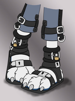 3_toes ankle_cuffs barefoot bdsm bondage bound claws clothing cuff_(restraint) feet foot_shot footwear hindpaw leather lock nails padlock pawpads paws plantigrade restraints sandals shackles shoes solo straps toe_claws toenails toes bondagepaws ambiguous_species mammal digital_media_(artwork)