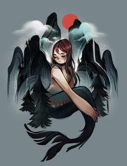 blush detailed_background evergreen_tree eyes_closed female fin hair long_hair monster_girl_(genre) nude pine_tree plant solo split_form tail tail_fin tree feefal aquatic humanoid merfolk hi_res
