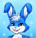 anthro cheeky chibi floppy fluffy fur grin hair happy looking_at_viewer narrowed_eyes sassy simple_background smile smirk solo thebadnewsbear lagomorph leporid mammal rabbit bust_portrait digital_drawing_(artwork) digital_media_(artwork) portrait