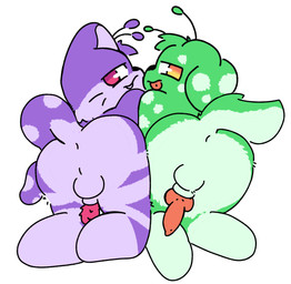 anthro ass_to_ass ass_up big_butt butt butt_focus duo genitals looking_at_viewer looking_back male male/male penis pose thick_thighs kirikopoyo alien canid canine felid feline mammal hi_res pinup