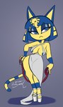 anthro blue_nipples clothing collar dress eyeshadow female footwear frown gesture hand_gesture headdress high_heels leash makeup nipples platform_footwear platform_heels platform_shoes pointing pointing_down shoes solo wayesh animal_crossing nintendo ankha_(animal_crossing) domestic_cat felid feline felis mammal 2021 absurd_res dated hi_res signature