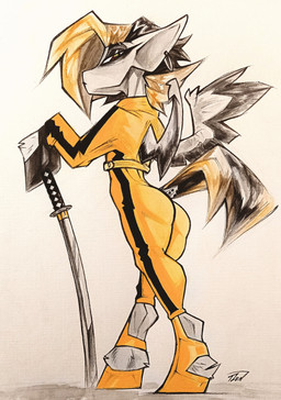 black_eyeshadow clothing ear_piercing eyeshadow female feral hooves katana looking_at_viewer low-angle_view makeup melee_weapon piercing semi-anthro solo sword tracksuit weapon wings yellow_clothing tlen_borowski kill_bill mythology fan_character the_bride tlen_borowski_(oc) equid equine mammal mythological_creature mythological_equine pegasus hi_res