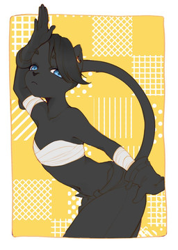 abstract_background anthro black_body black_fur black_hair blue_eyes border ear_piercing ear_ring female flat_chested fur glistening glistening_eyes hair mouth_closed navel piercing ring_piercing solo standing unsigned white_border sonyan felid mammal hi_res