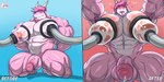 abs anthro areola balls barazoku before_and_after biceps big_areola big_muscles big_nipples big_pecs big_penis bodily_fluids breast_milking erection expansion facial_hair genitals hair heart_symbol horn huge_nipples humanoid_genitalia humanoid_penis lactating machine male male_lactation milking_machine muscular muscular_anthro muscular_male nipple_expansion nipple_pump nipples nude pecs penis pink_body pink_hair simple_background smile solo text vein veiny_penis masterelrest dilly_goat bovid caprine goat mammal 2:1 absurd_res digital_media_(artwork) english_text hi_res