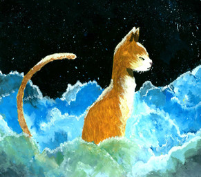 ambiguous_gender detailed_background feral fur orange_body orange_fur orange_tail painting_(object) side_view sitting solo tail white_body white_fur naircat domestic_cat felid feline felis mammal 2013