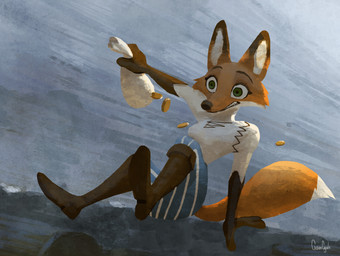 anthro biped clothed clothing coin female gloves gold_(metal) gold_coin green_eyes handwear sack solo thief gamgyuls piper_(gamgyuls) canid canine fox mammal 2022 absurd_res hi_res signature