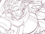 armor beard belly facial_hair glare hair long_hair male musclegut muscular muscular_arms solo superhero pyc6zncwf9uvnpf lifewonders live_a_hero huckle animal_humanoid humanoid black_and_white hi_res line_art monochrome