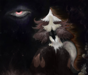 anthro biped black_body black_fur eyelashes fur looking_at_viewer looking_down looking_down_at_viewer orange_body orange_fur pink_eyes red_body red_fur solo tail two_tone_tail white_body white_fur yellow_body yellow_fur yellow_tail halfbaked-hope nintendo pokemon delphox generation_6_pokemon pokemon_(species) 2025 absurd_res hi_res signature