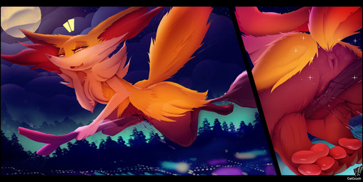 3_toes anthro anus bodily_fluids broom broom_riding butt claws cleaning_tool feet female genital_fluids genitals pawpads paws soles solo tail toe_claws toes vaginal_fluids vulva catcouch conditional_dnp nintendo pokemon braixen generation_6_pokemon pokemon_(species) 2021 hi_res