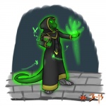 anthro clothing glowing magic magic_user male robe solo stone_floor clawsofslash deity gronk reptile scalie 1:1 2015