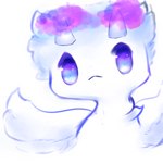 ambiguous_gender blue_eyes blue_sclera fluffy fur horn looking_at_viewer multicolored_clouds multicolored_eyes outline simple_background solo tuft white_background white_body white_fur snoiifoxxo 1:1 hi_res