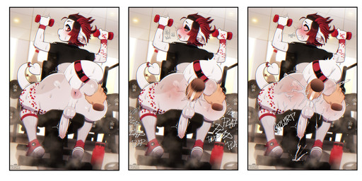 accessory anal anal_penetration anthro arm_tattoo armband bodily_fluids bottle butt butt_grab clothing container cum cum_inside cum_on_ground dumbbell duo exercise femboy footwear furgonomics genital_fluids genitals gym hair hand_on_butt horn leg_tattoo makeup male male/male mascara moan penetration penile penile_penetration penis penis_in_ass piercing plap red_hair shoes sneakers socks solo spade_tail sweat tail tail_accessory tattoo water_bottle weightlifting weights workout drunkrussianman dreddy_(dreddyhypno) bovid caprine goat imp mammal absurd_res hi_res