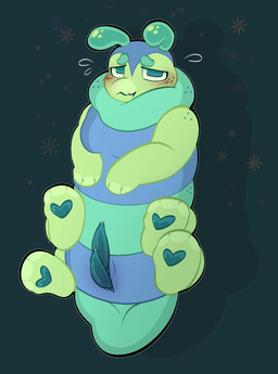 2_penises 3_fingers 4_legs ambiguous_gender antennae_(anatomy) anthro blush bookworm diphallism embarrassed fingers genitals lying male moobs multi_genitalia multi_penis on_back overweight overweight_anthro overweight_male pawpads penis shy slit_penis solo tail naut1calshark blushcrunch_studio dandy's_world squirm_(dandy's_world) arthropod caterpillar insect larva taur toon_(dandy's_world) 2026 digital_media_(artwork) hi_res