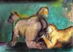 all_fours anthro archived_source ball_grab ball_lick balls bd brown_body brown_fur butt canid canine canis chalk_(artwork) collar domestic_dog duo eyes_closed fur genitals graphite_(artwork) licking male male/male mammal nude oral pastel_(artwork) pawpads pencil_(artwork) penis raised_tail sex slightly_chubby tail tongue tongue_out traditional_media_(artwork) whiskers