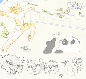 1_toe 3_toes 4_fingers 5_fingers anthro ball clothed clothing elderly feet female feral fingers male partially_clothed sport striped_body stripes tail toes volleyball aligonzheimer dreamworks kung_fu_panda master_crane master_mantis master_monkey master_po_ping master_tigress master_viper arthropod avian bear bird black-necked_crane crane_(bird) felid giant_panda golden_monkey golden_snub-nosed_monkey gruiform grus_(genus) haplorhine insect mammal mantis monkey old_world_monkey pantherine primate reptile scalie snake snub-nosed_monkey tiger viper
