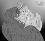 anthro bodily_fluids breasts cum cum_on_breasts cum_on_face duo female genital_fluids horn kissing nipples nude reward smile text wet wings sunny_way friendship_is_magic hasbro my_little_pony patreon princess_celestia_(mlp) princess_luna_(mlp) equid equine horse mammal digital_drawing_(artwork) digital_media_(artwork) sketch url