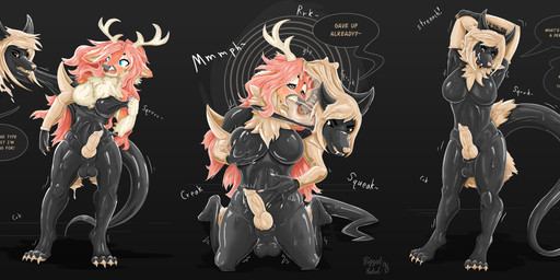 absorption_vore animal_genitalia animal_penis anthro antlers balls biped bodily_fluids breasts bulge canine_genitalia canine_penis claws clothing crown dialogue duo erection forced forced_transformation fur gag gagged genitals glistening glistening_body goo_transformation gynomorph hair headgear horn hypnosis intersex knot latex latex_clothing latex_skinsuit latex_transformation liquid_latex long_hair mind_control open_mouth oral oral_penetration penetration penis pink_hair ringed_eyes simple_background skinsuit sound_effects speech_bubble squeaking standing suit_transformation tail teeth text tight_clothing transformation vore riggedreded azrael_(longshot609) notkea animate_inanimate deer goo_creature living_clothing living_latex mammal scalie 2025 digital_media_(artwork) english_text hi_res signature