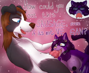 anthro aroused breasts bubble collar dialogue duo ear_piercing ear_ring eyewear fellatio female fluffy genitals glasses goggles hair knot knotted_penis long_hair male male/female naughty_face oral penile penis piercing ring_piercing sex smile sucking lien_kitoki naughty_dog sony_corporation sony_interactive_entertainment border_collie canid canine canis collie domestic_cat domestic_dog felid feline felis herding_dog mammal pastoral_dog sheepdog comic hi_res