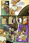8_panel_comic ambiguous_gender black_eyes black_nose black_text brown_body brown_fur brown_hair clenched_teeth dialogue duo exclamation_point eye_patch eye_through_hair eyebrows eyelashes eyes_closed eyewear feral fluffy fluffy_tail forest fur grass hair looking_at_another mouth_closed neck_tuft open_mouth open_smile outside page_number paws plant pupils purple_eyes quadruped sharp_teeth sitting smile speech_bubble standing tail talking_to_another teeth text toony translucent translucent_hair tree tuft white_sclera virmir nintendo pokemon pokemon_mystery_dungeon spike_chunsoft virmir_(character) zinc_(zincxiron) axew eevee generation_1_pokemon generation_5_pokemon pokemon_(species) 2025 absurd_res comic english_text hi_res signature male_(lore)