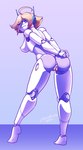 ahoge blonde_hair blue_eyes breasts butt female genitals hair looking_back machine nipples nude pussy rear_view short_hair smile solo standing teeth text white_body zedrin cave_story curly_brace android humanoid robot 2020 hi_res signature