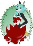 blue_eyes blue_hair breasts chest_bow cleavage clothed clothing female gift green_eyes hair holidays looking_at_viewer ornament simple_background smile solo surprise wrapped miss_rain christmas kangaroo macropod mammal marsupial holly_(disambiguation)