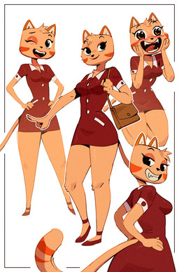 anthro breasts cheek_markings clothing curvy_figure dress facial_markings fangs female footwear fur gesture hand_gesture hand_on_face hands_on_hips head_markings head_tuft heart_eyes heart_symbol kneeling long_tail looking_at_viewer markings one_eye_closed open_mouth orange_body orange_fur pointing pointy_ears rear_view shoes short_dress short_ears shoulder_bag simple_background smile solo tail teeth thick_thighs tuft wide_hips wink winking_at_viewer ruffu hayop_ka! nimfa_dimaano felid feline mammal digital_drawing_(artwork) digital_media_(artwork)